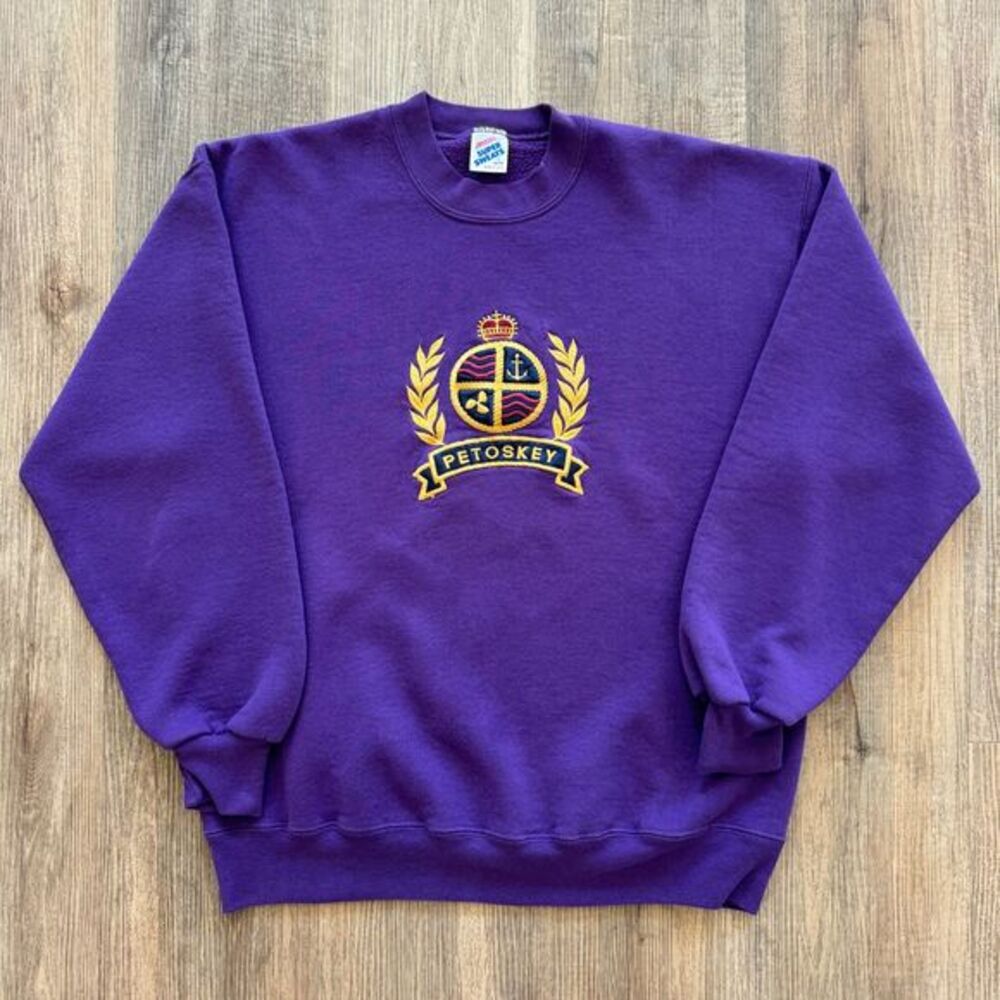 Vintage JERZEES Petoskey Crewneck Sweatshirt Purple Large Made‎ in USA